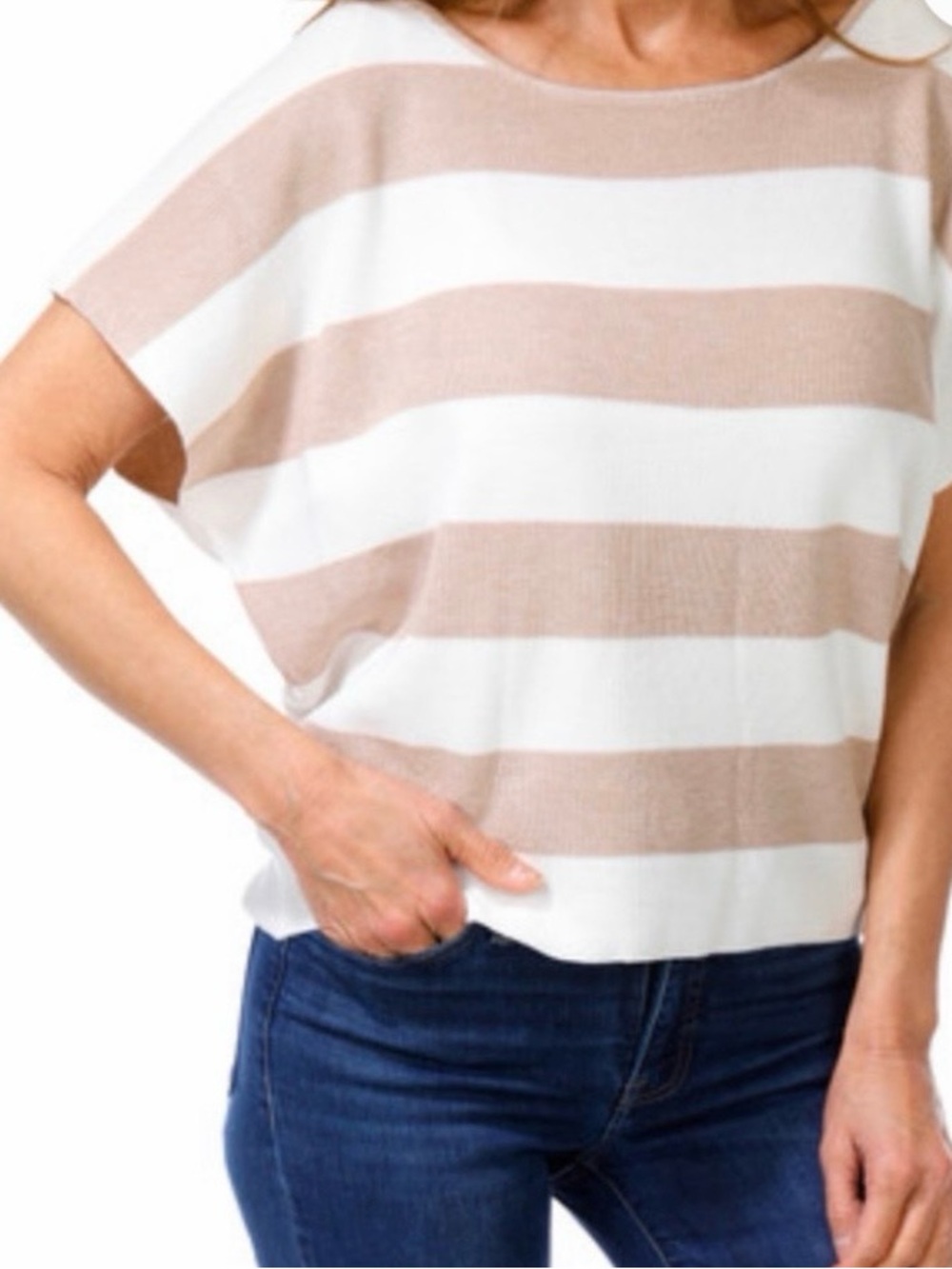 Cyrus Beige and White Striped Knit Top